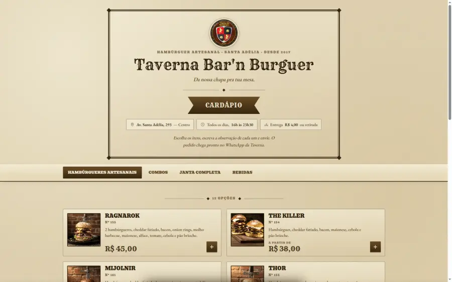Cardápio digital da Taverna