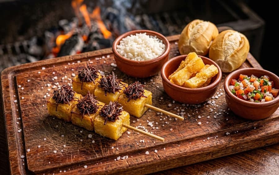 Combo Solteiro com dois espetos, arroz e mandioca