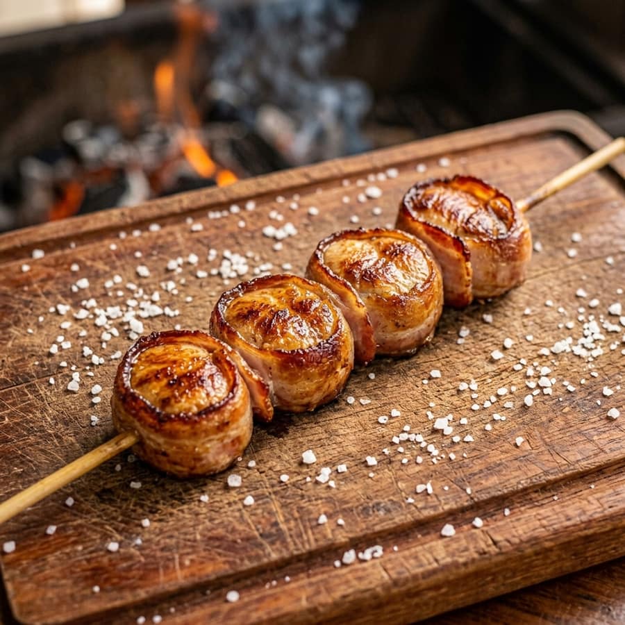 Espeto de medalhão de frango com bacon